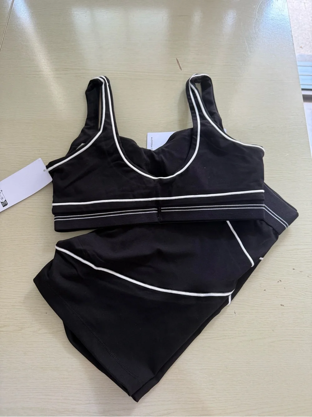 ALO Yoga Black Sports Bralette with White Piping